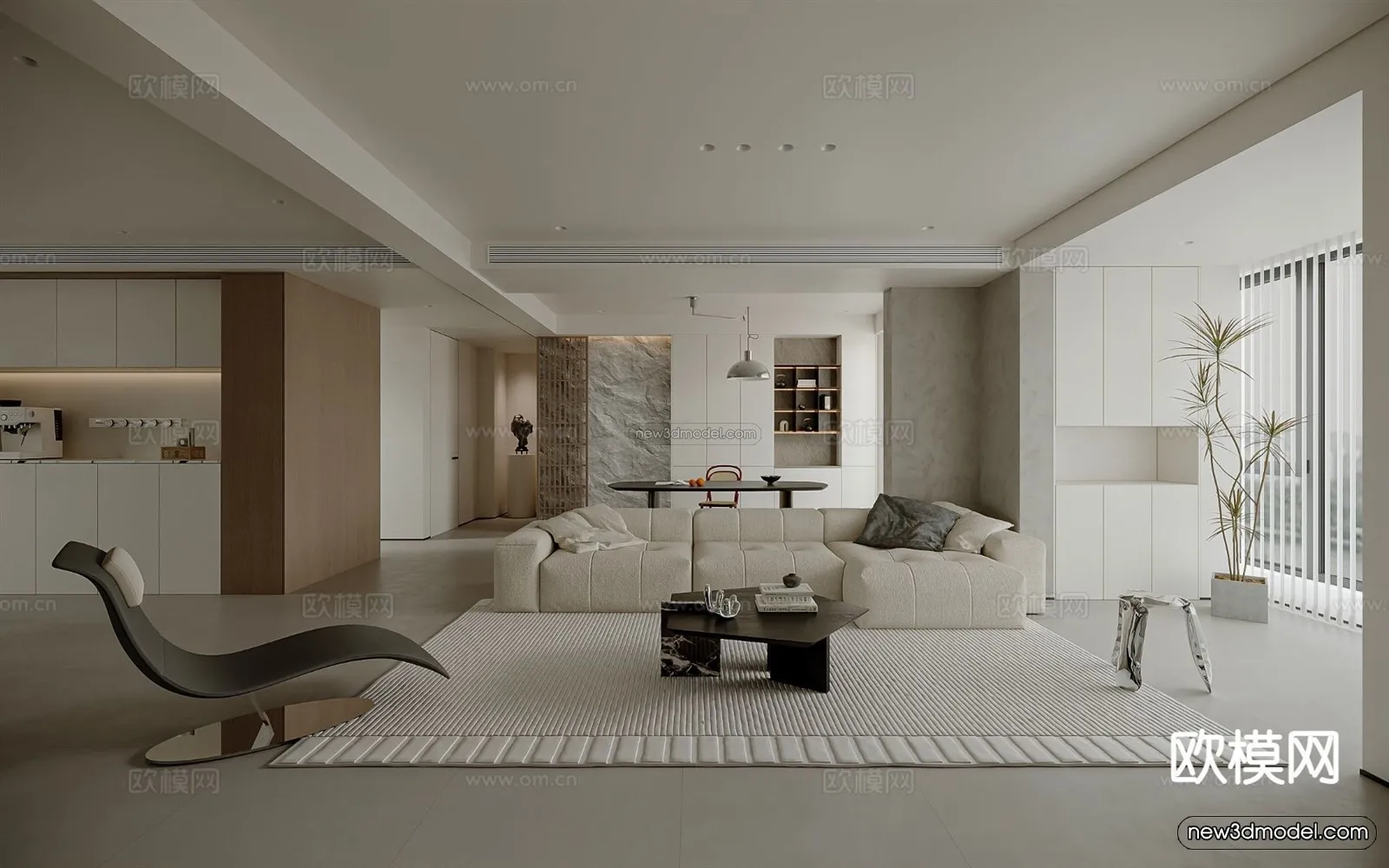 Minimalist Style Interior 3D Blocks – Living Room 3D Model – 154 – CORONA