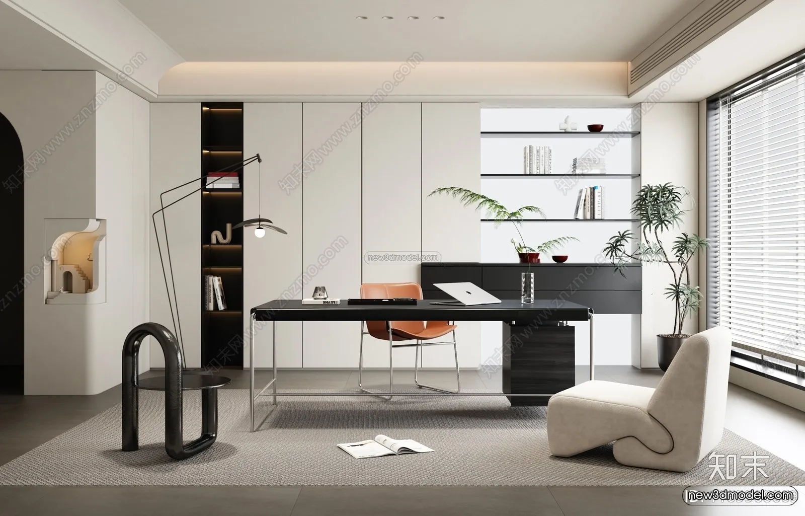 Minimalist Style Interior 3D Blocks – Study Room 3D Model – 267 – VRAY