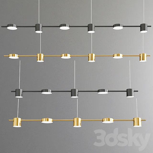 Minimalistic Modern Shiny Black Gold Chandelier 3ds Max