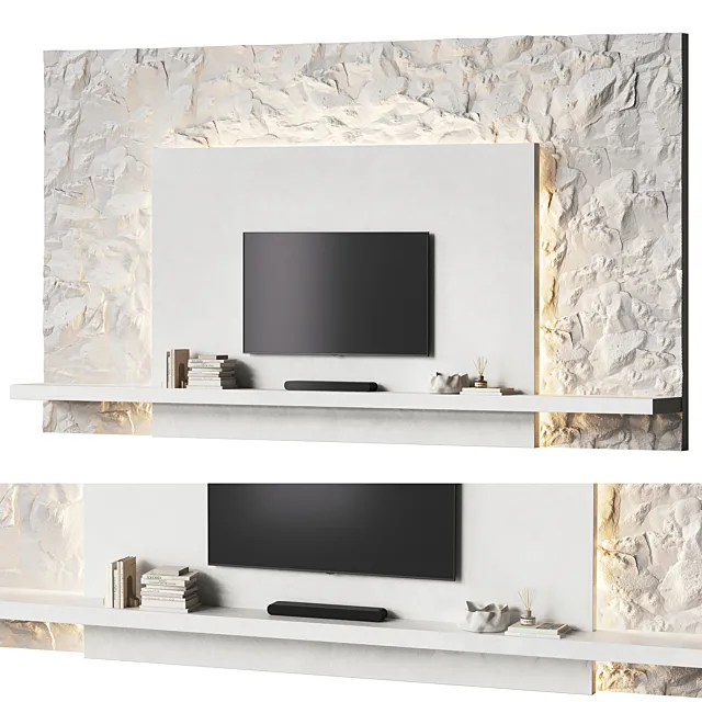 Minimalistic TV wall with a stone surface 3ds Max