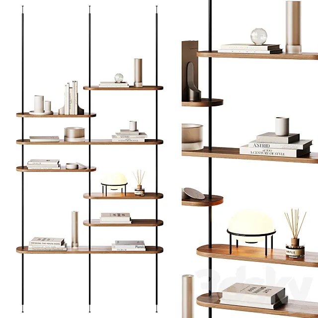 Minimalistic wooden shelving with decor 3DS Max Model