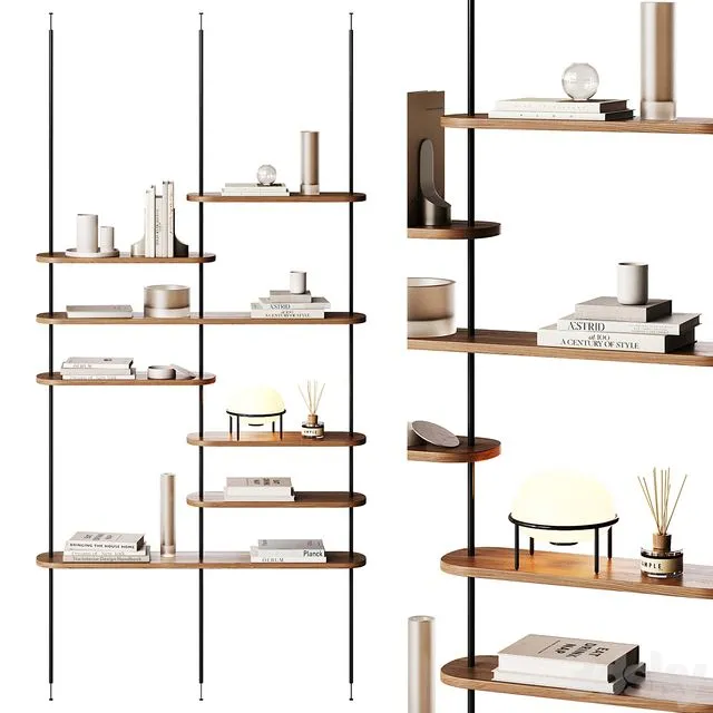 Minimalistic wooden shelving with decor 3dsMax Model