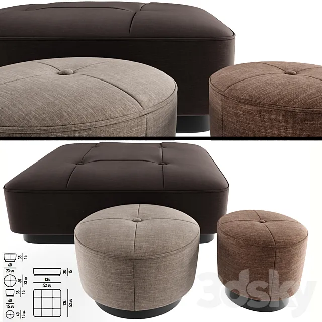 Minnoti Jacques Poufs Fabric 3DS Max Model