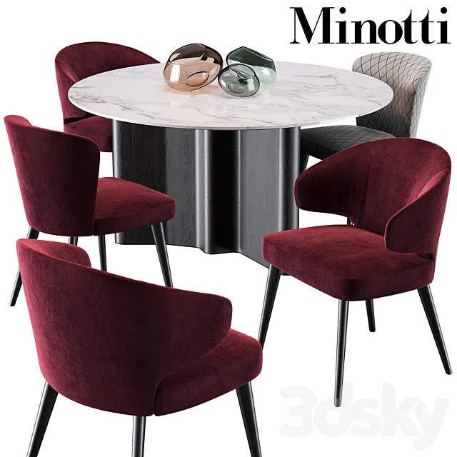 Minotti Aston Dining Chair Lou Dining Table 3DS Max Model