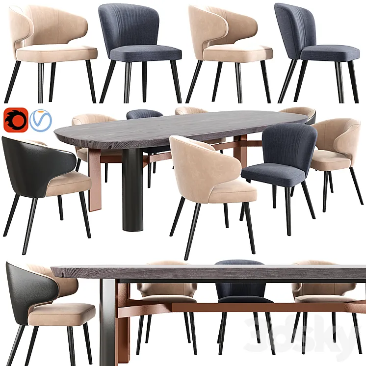 Minotti Aston Dining Chair Set 3DS Max