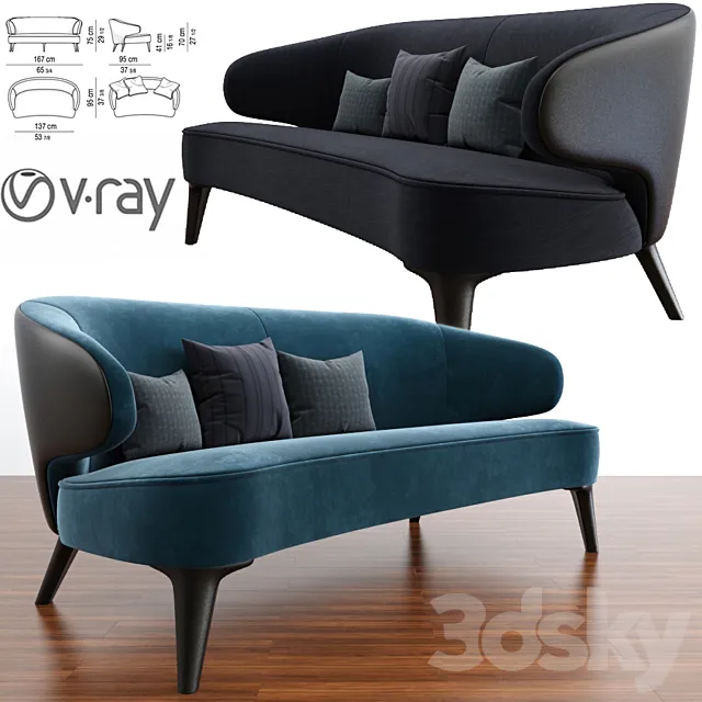 Minotti Aston Little Sofa With Parquet 3DS Max Model