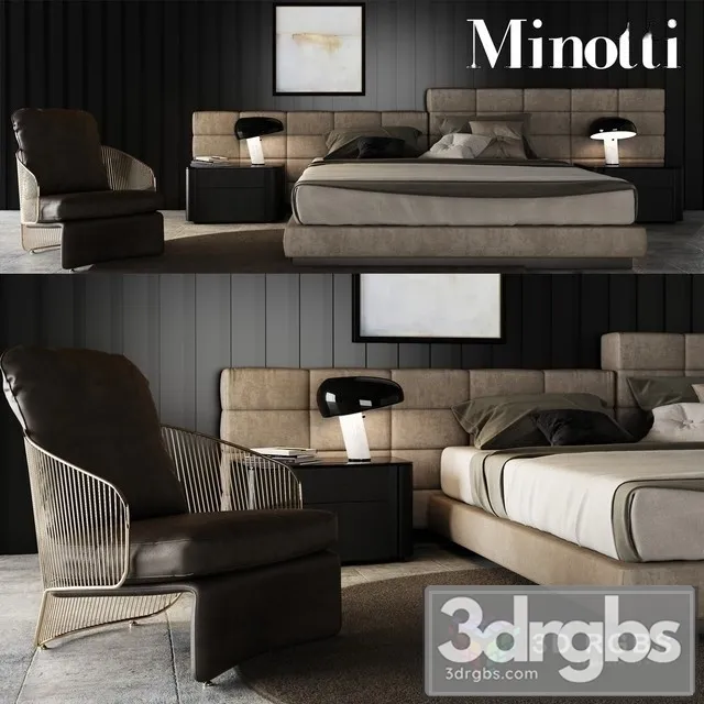 Minotti Bed Set 4 3dsmax Download