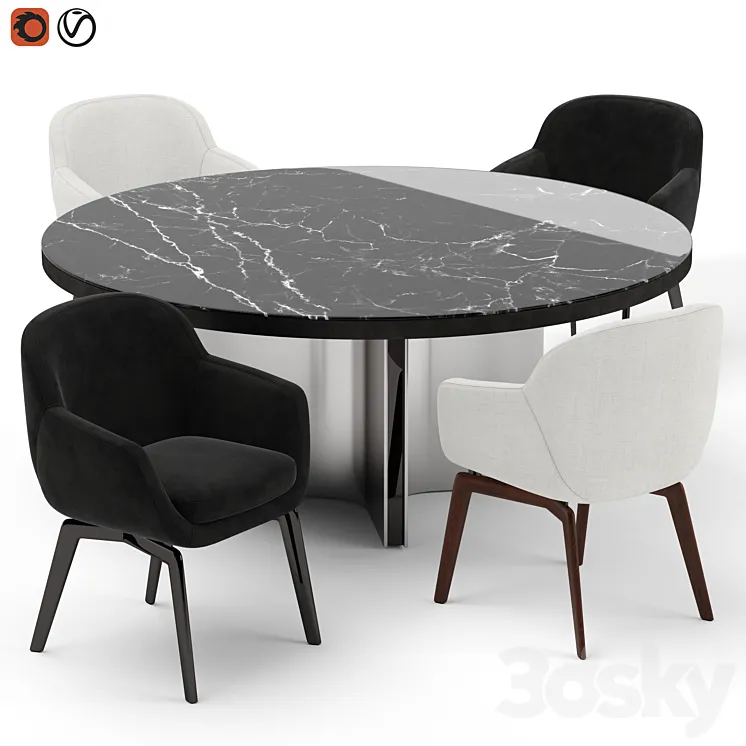 Minotti Belt chair and Marvin table 3DS Max