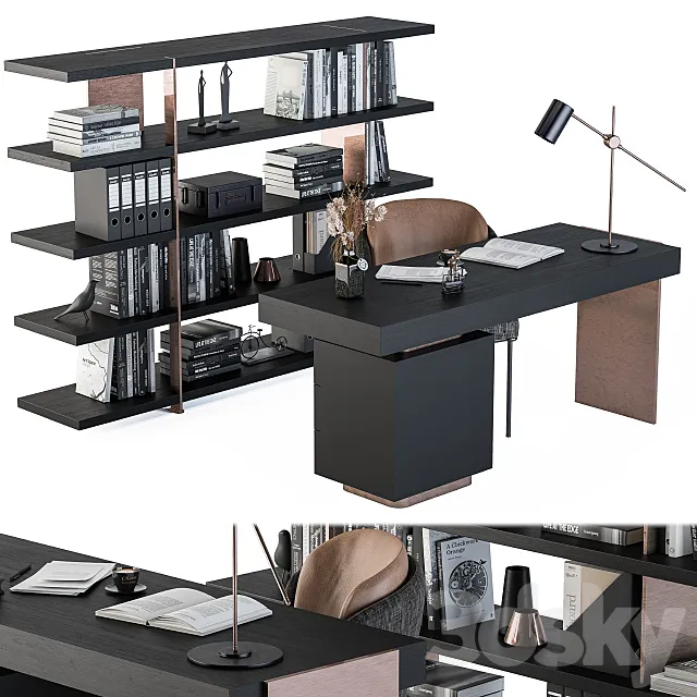 Minotti carson writing table with Rack 3ds Max