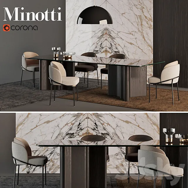 MINOTTI Chair “Fil Noir dinning” + Table “Luo dinning” 3ds Max