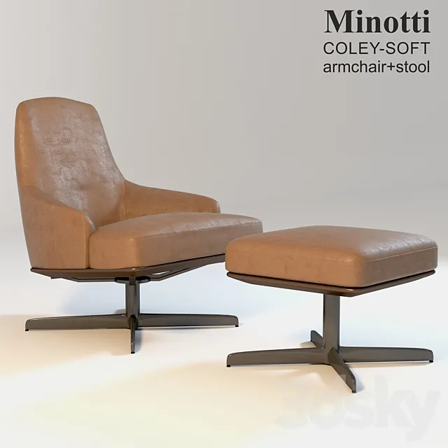 Minotti COLEY-SOFT Armchair + stool 3ds Max