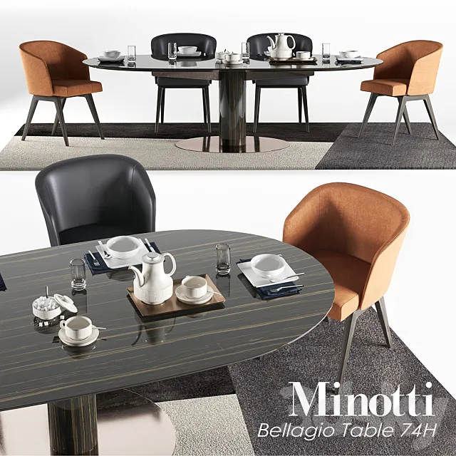 Minotti Dining Bellagio set 2 74H 3ds Max