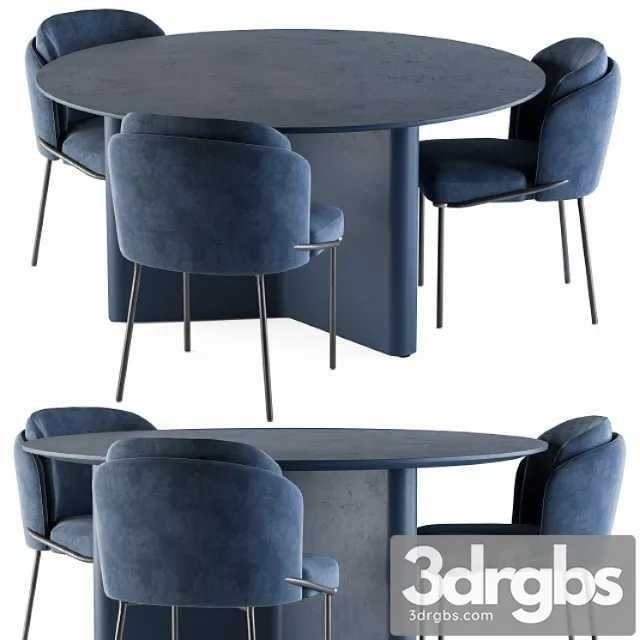 Minotti Dinning Round Lou Table Blue Set 3dsmax Download