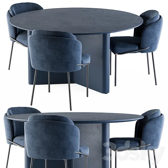 Minotti Dinning-Round Lou Table Blue Set 3ds Max