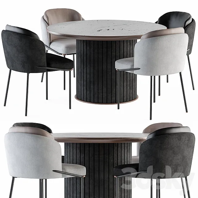Minotti Dinning-Round Table and Chair 3ds Max