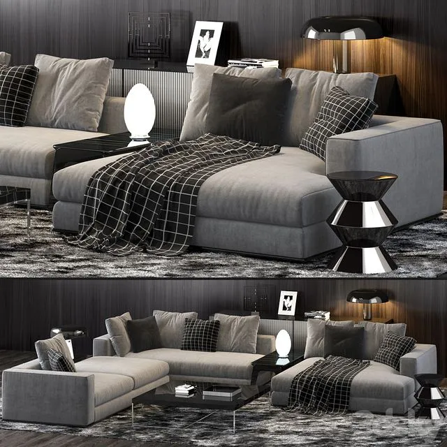 Minotti Hamilton Sofa with tables and decor 3dsMax Model