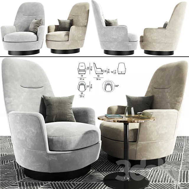 Minotti Jacques Arm chair With Table 3DS Max Model