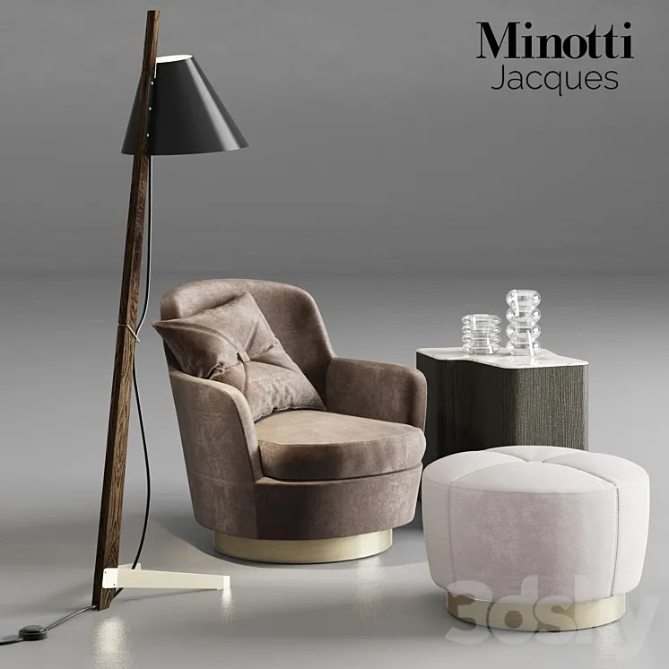 Minotti Jacques Armchair and Pouf 3DS Max