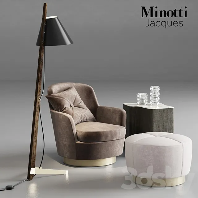 Minotti Jacques Armchair and Pouf 3DSMax File