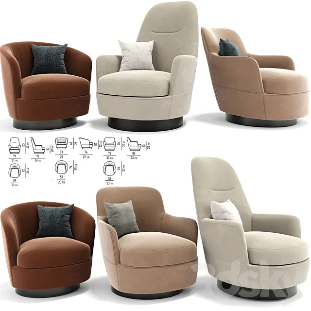 Minotti Jacques Armchair Set 3ds Max