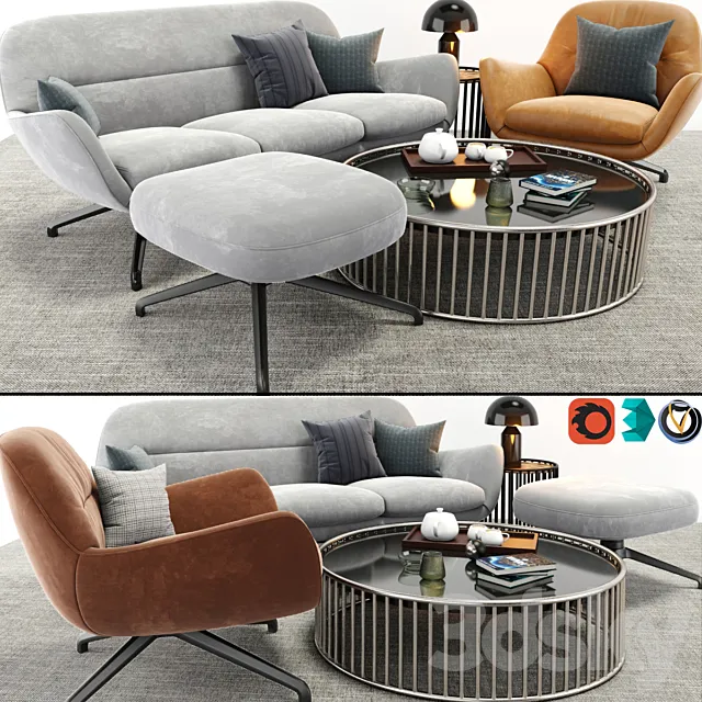 Minotti Jensen Arm Chair And Sofa Set 3DSMax File