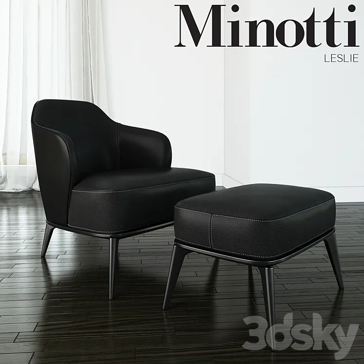 Minotti – Leslie armchair with ottoman leather 3DS Max