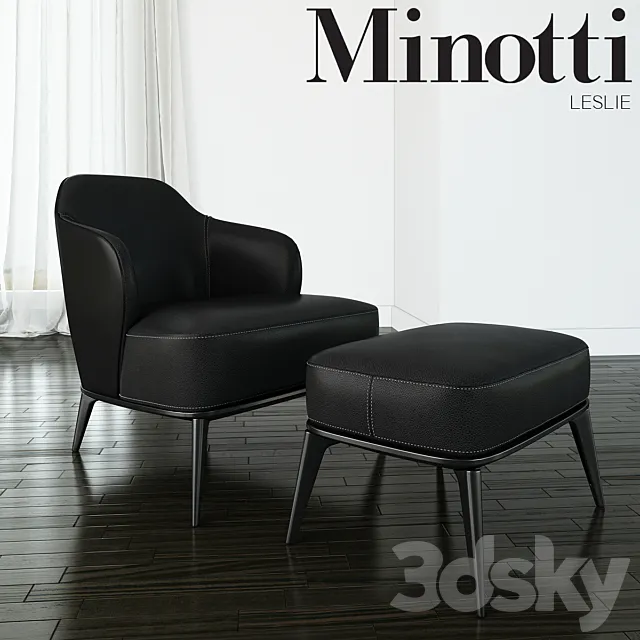 Minotti – Leslie armchair with ottoman leather 3DSMax File