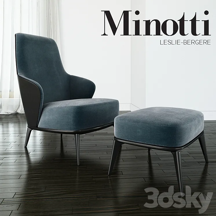 Minotti – Leslie long backrest armchair ottoman leather 3DS Max