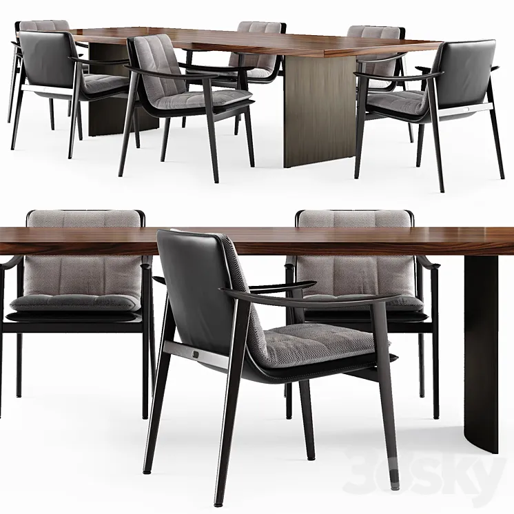 Minotti LINHA table and FYNN SADDLE HIDE Chair 3DS Max Model