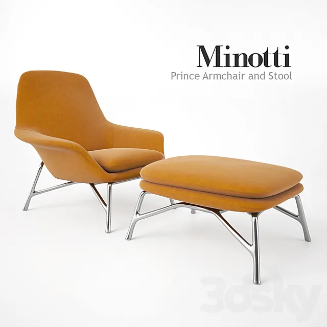 Minotti Prince Armchair and Stool 3ds Max