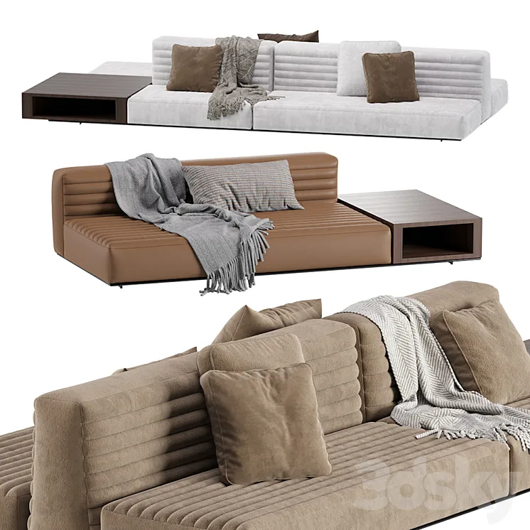 Minotti Roger Modular Sofa 2 Version \/ Leather & Velvet 3DS Max