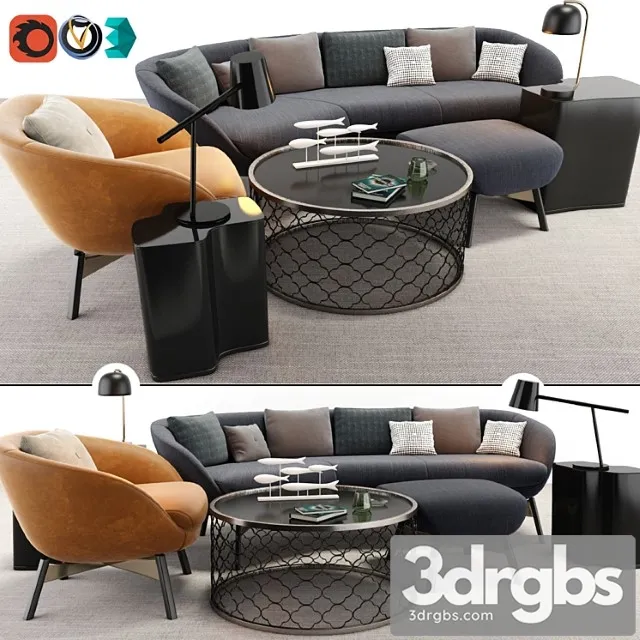 Minotti russell arm chair and sofa set 2 3dsmax Download