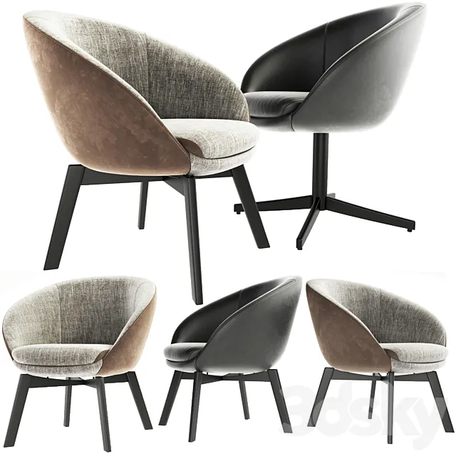 Minotti Russell Little Lounge Chair And Dining Chair 3DS Max Model