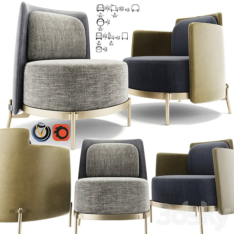 Minotti Tape Armchair Set 3DS Max