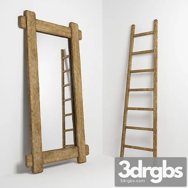 Mirror and stepladder in the style of country. mirror and ladder in rustic style 3dsmax Download