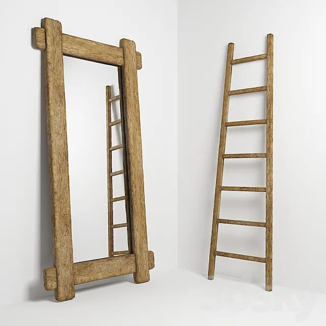 Mirror and stepladder in the style of country. Mirror and ladder in rustic style 3DSMax File