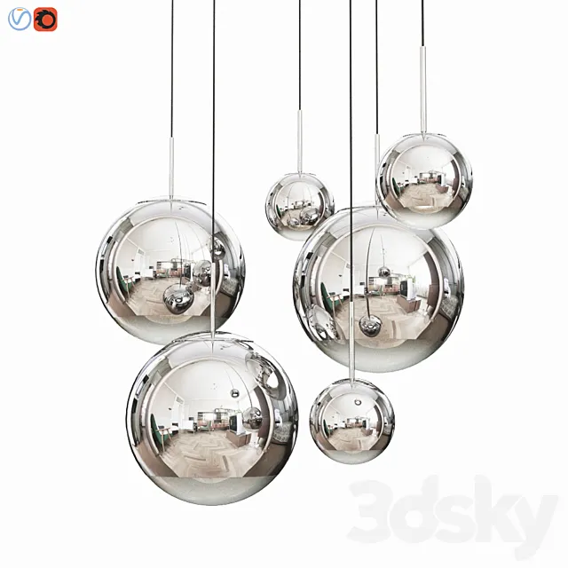 Mirror Ball Pendant Chrome Dinning Light Set 3DS Max Model