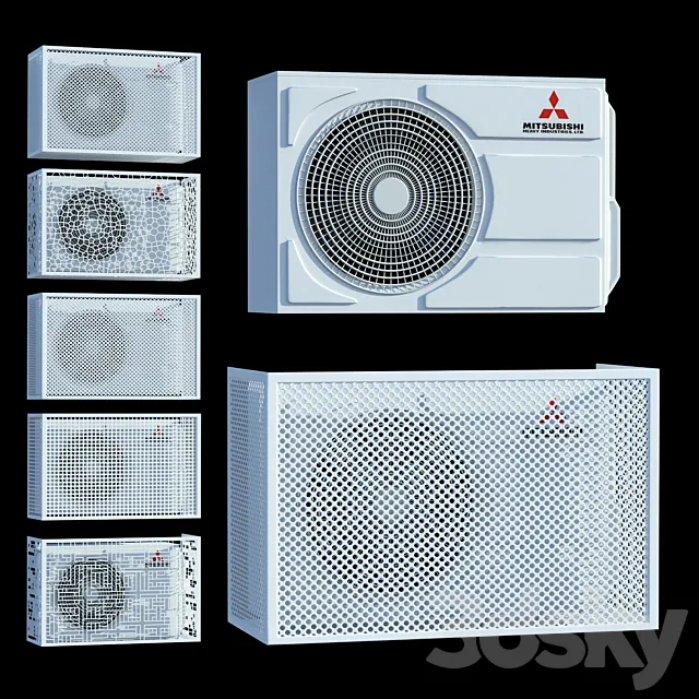 Mitsubishi air conditioner + a set of decorative boxes 3DS Max Model