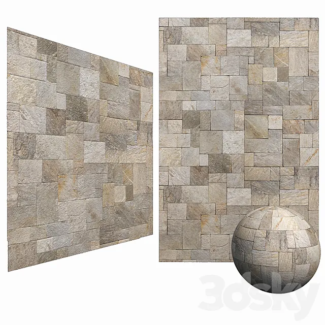 Mix Travertine French Pattern Stone-Wall & Floor 6K High Resolution Tileable 3DS Max Model