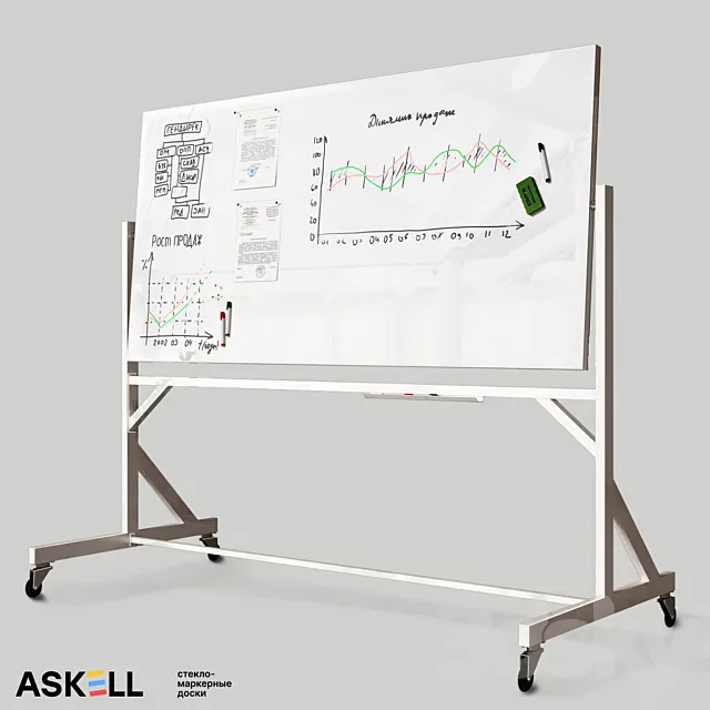 Mobile magnetic whiteboard “Askell Twirl” 3DS Max Model