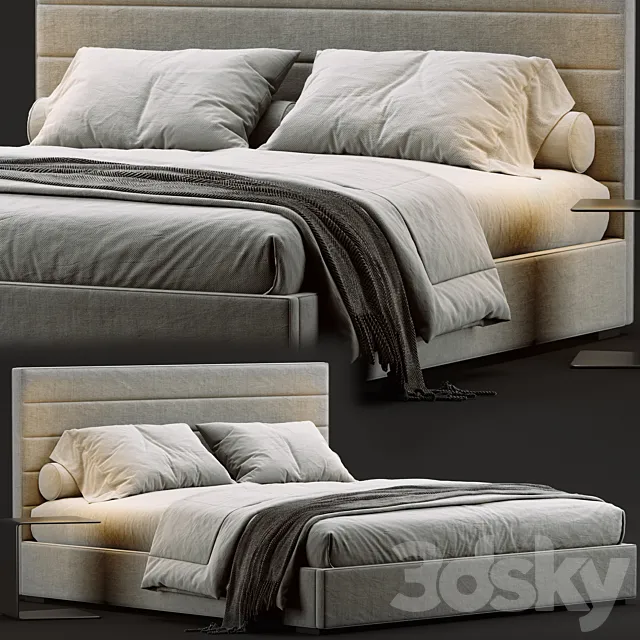 Modena Panel Horizontal Channel Fabric Platform Bed 3ds Max