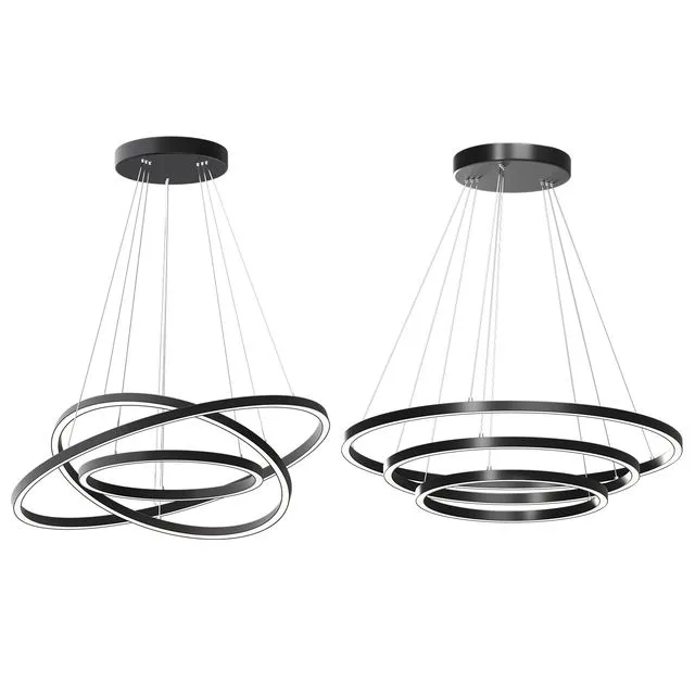 Modern 32-Inch Triple Ring LED Pendant Light Black Finish 3dsMax Model