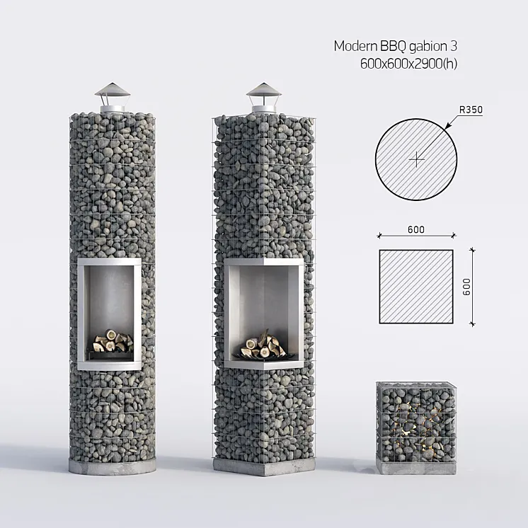 Modern barbecue from gabion 3 3DS Max