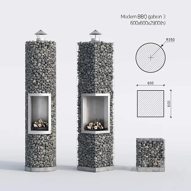 Modern barbecue from gabion 3 3DSMax File