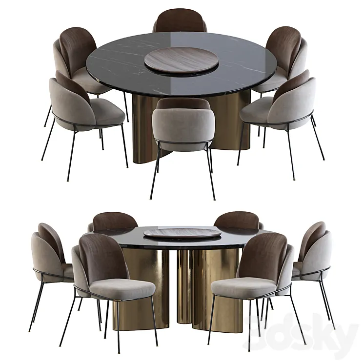 Modern Baron Sea Foam Dining Chair and Round table 3DS Max