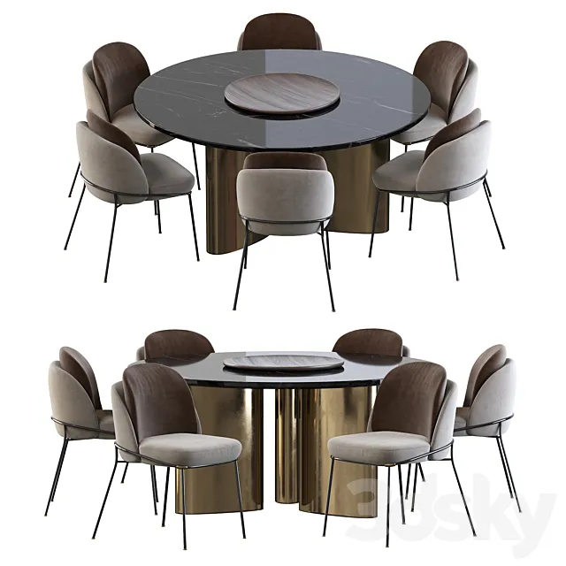 Modern Baron Sea Foam Dining Chair and Round table 3DSMax File