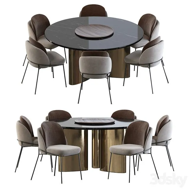 Modern Baron Sea Foam Dining Chair and Round table 3dsMax Model