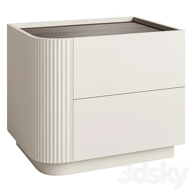 Modern Beige Wood Nightstand with 2 Drawers and Small Height for Bedroom Storage 3DS Max Model