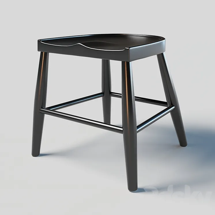 modern black carved seat wood stool 3DS Max