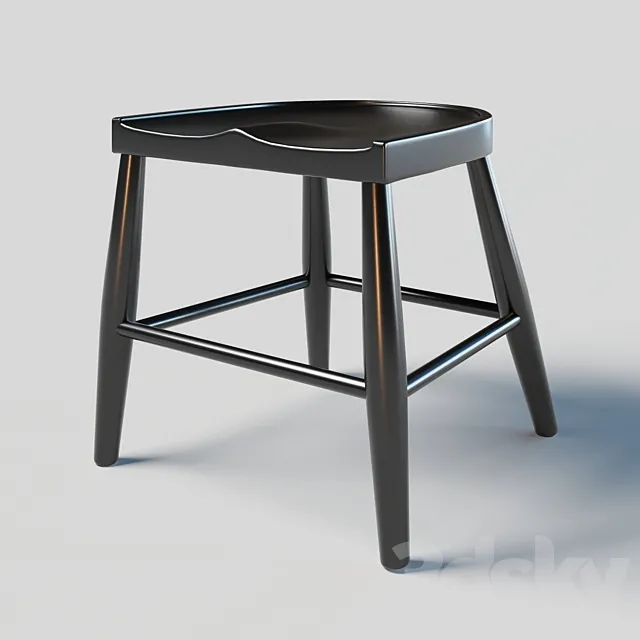 modern black carved seat wood stool 3DSMax File